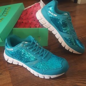 Crazy Train sparkly aqua blue sneakers